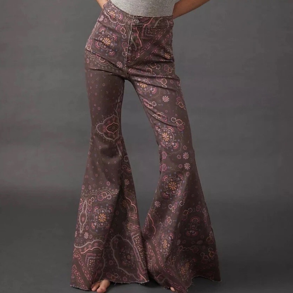 We The Free Brown Paisley Flare Jeans